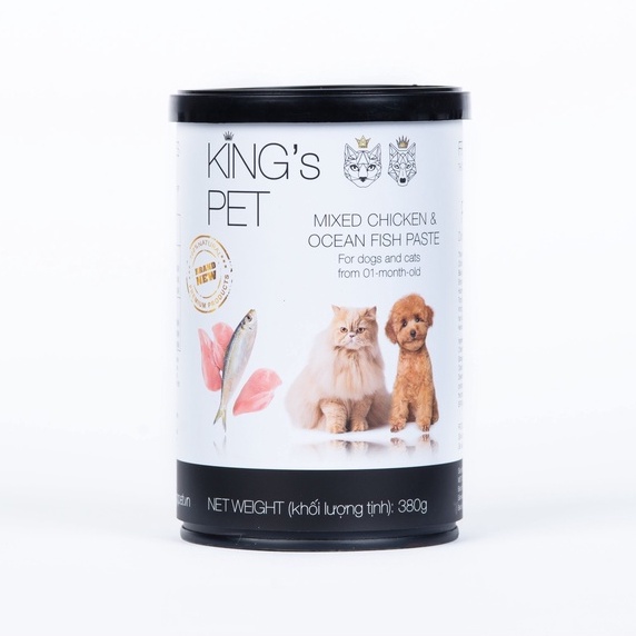 Pate Hỗn Hợp Gà Cá King’s Pet lon 380gr - Thức Ăn Cho Chó Mèo Từ 01 Tháng Tuổi