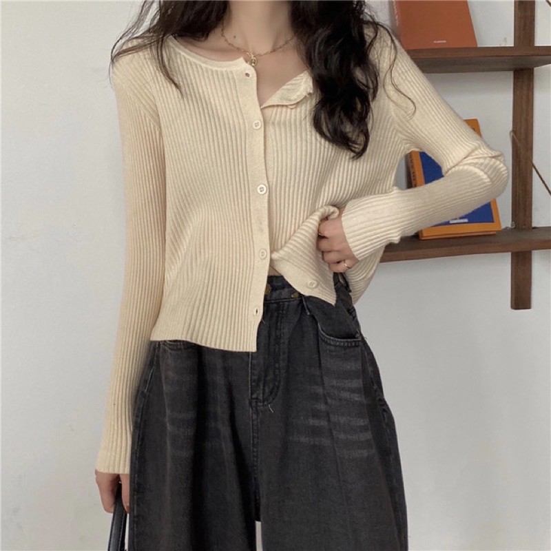 Áo Cardigan Len đan Nữ Tay dài Áo Len Tăm Sọc Dọc Nữ Mùa Đông Dài tay Thời trang | WebRaoVat - webraovat.net.vn