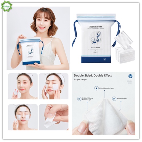 [Hàng mới về] Bộ 228 miếng bông tẩy trang dày dặn thiết kế ba lớp có túi đựng tiện dụng