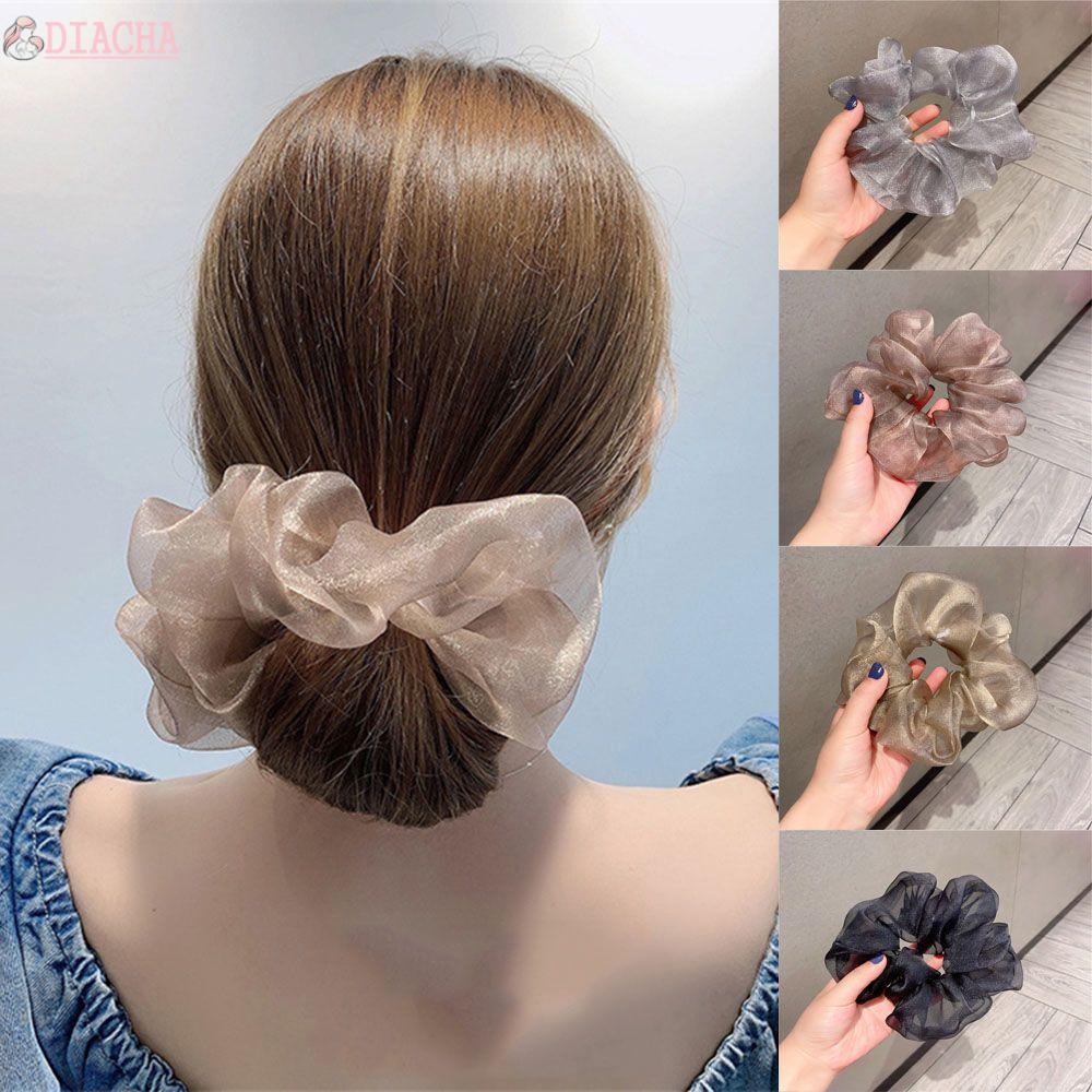 Dây Buộc Tóc Co Giãn Phối Lưới Màu Sáng Thời Trang Cho Nữ
