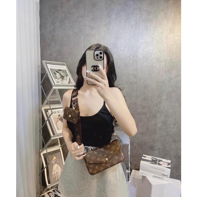 Set túi hoa nâu kèm ví