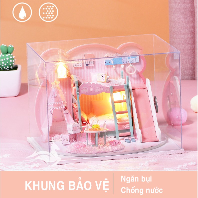 Nhà búp bê tự lắp ráp - Tặng Khung Mica, Dụng cụ và keo dán - Nhà PIG