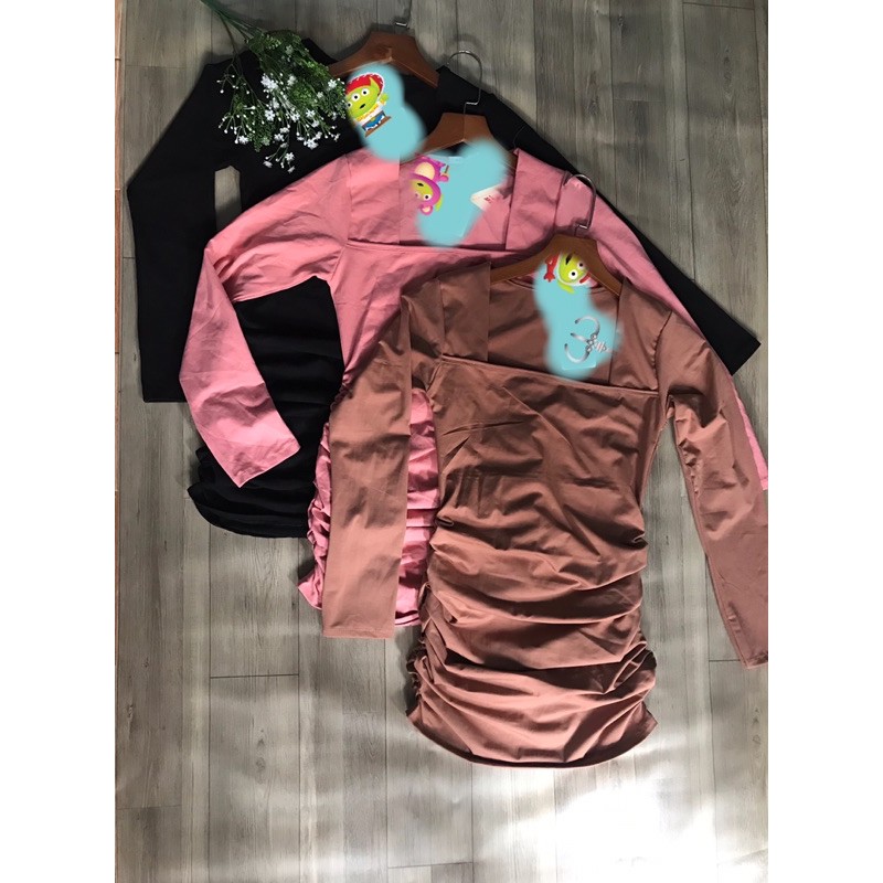 ĐẦM BODY,ĐẦM BODY NHÚN CỔ VUÔNG TAY DÀI