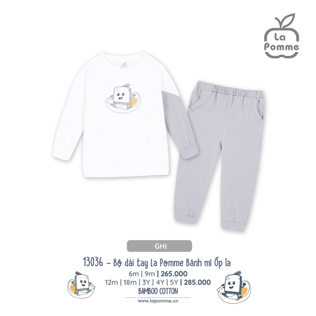 Bộ Quần Áo Dài Tay Bánh Mì Ốp La Vải Bamboo Cotton Cho Bé