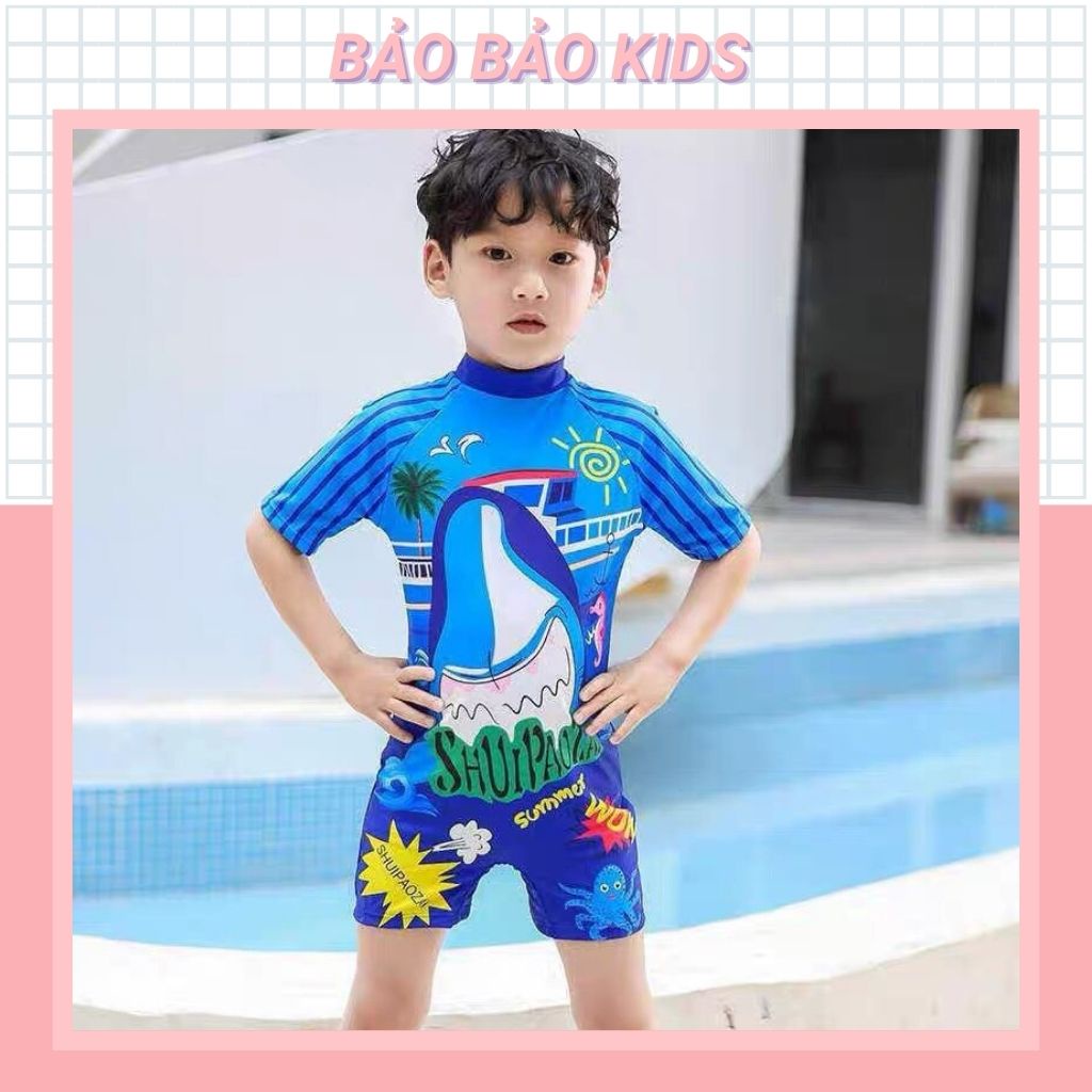 Bộ bơi liền thân hoa tiết siêu nhân cho bé trai size đại 18-30kg