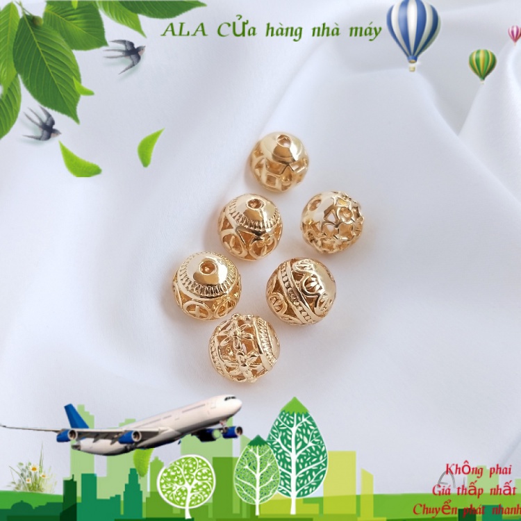 💖Đồ trang sức DIY💖14K Màu vàng Bảo quản Rỗng Quả bóng hoa Đào Trái tim Mạ tiền Mẫu bóng Hạt tự làm Hạt Phụ kiện Vòng tay Hạt rời 10mm