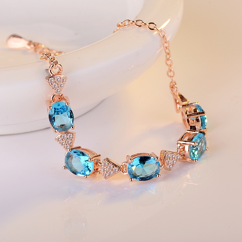 Ximilu♥Vòng Tay Bạc 925 Đính Đá Topaz Xanh Thời Trang Dành Cho Nữ