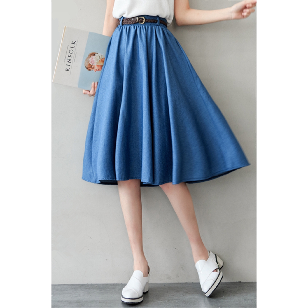 Chân váy denim lưng cao theo phong cách retro Hàn Quốc | BigBuy360 - bigbuy360.vn