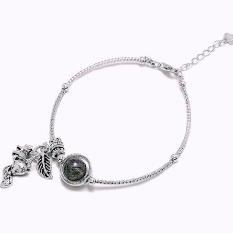 Vòng Tay Dây Bạc Mix Charm Bạc 925 [ANCARAT] Mix Đá Thạch Anh Tóc Vàng Thiên Nhiên