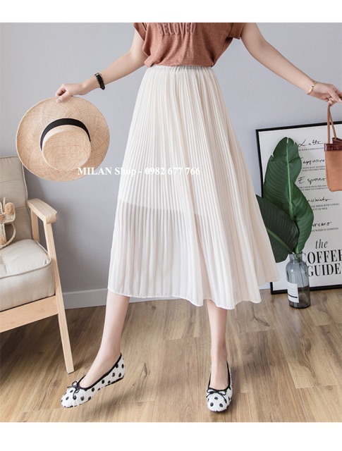 Chân váy voan dập ly dài qua gối hot trend | BigBuy360 - bigbuy360.vn