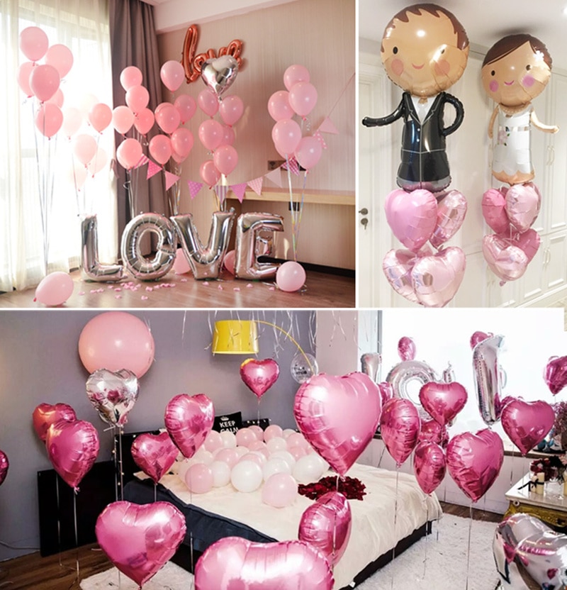 Bong Bóng Nhôm Hình Ngôi Sao/Trái Tim/Trái Tim Màu Vàng Hồng 18 Inch Trang Trí Tiệc Sinh Nhật Bé/Đám Cưới