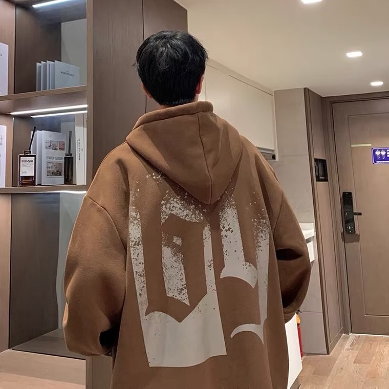 Áo Hoodie Dáng Rộng In Chữ Phong Cách hip hop Đường Phố Hàn Quốc Chất Lượng Cao Cỡ M-5XL Cho Nam