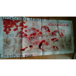 Tranh thêu CÁ 102x50cm đã thêu rùi 3d