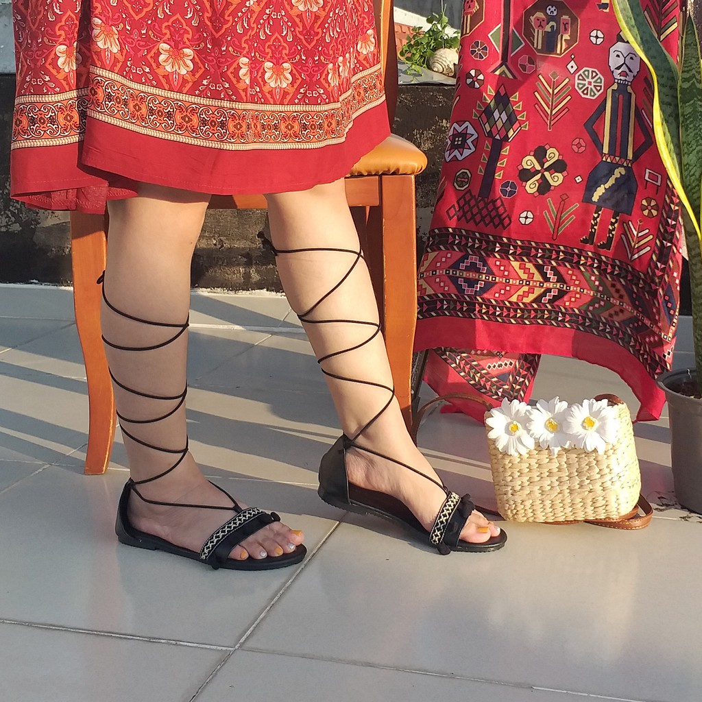 Giày Sandal cột dây thổ cẩm dây mềm ảnh thật