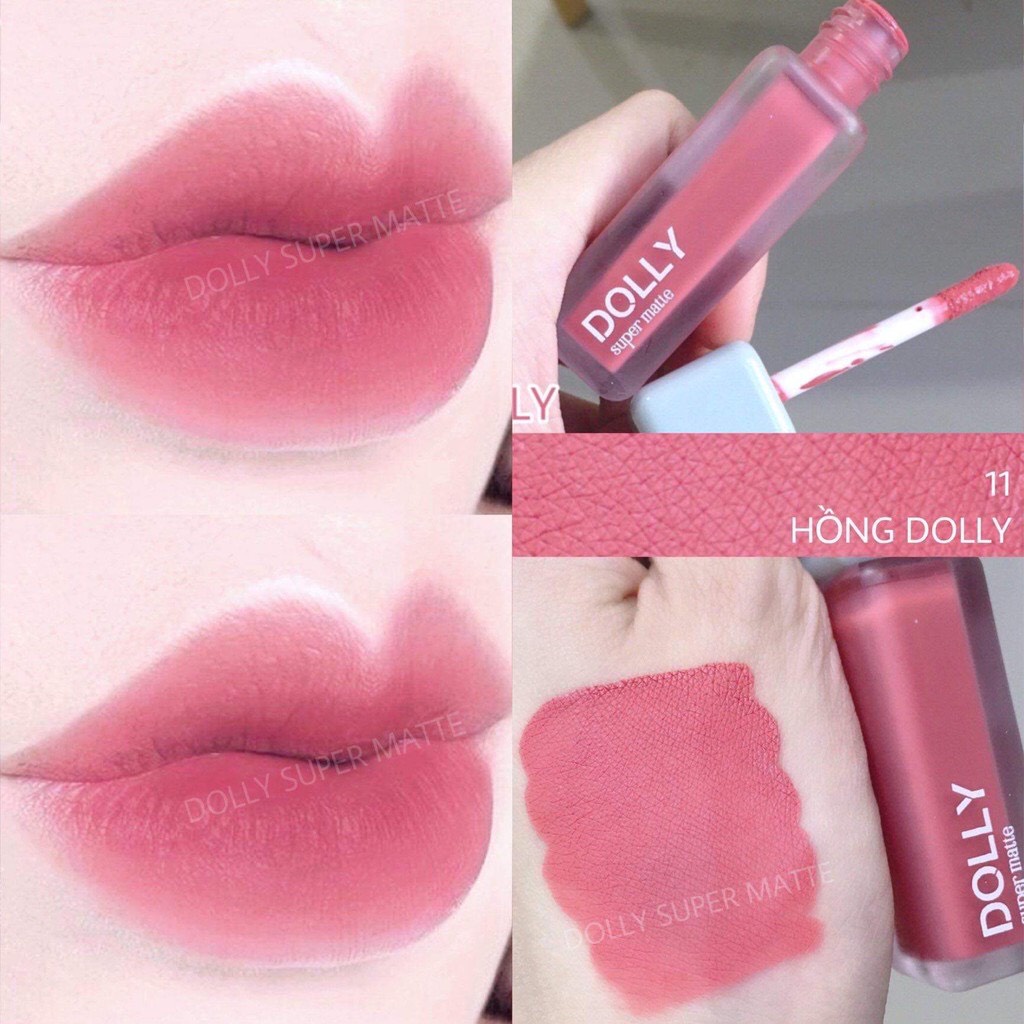 Son kem lì màu hồng Dolly super matte, son kem lì không chì bền màu lâu trôi