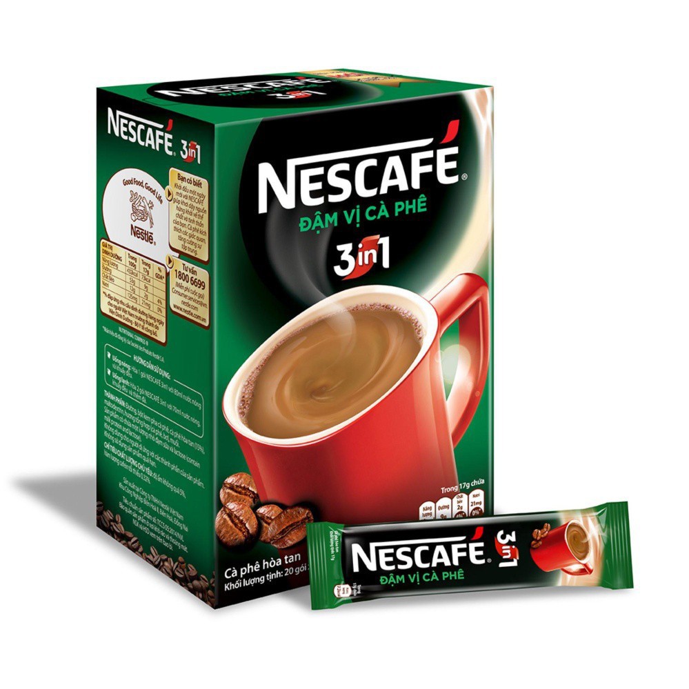 Hộp 20 gói x 17g NESCAFE 3in1 Rang xay Đậm Vị Cà Phê (NET ĐỎ , XANH)