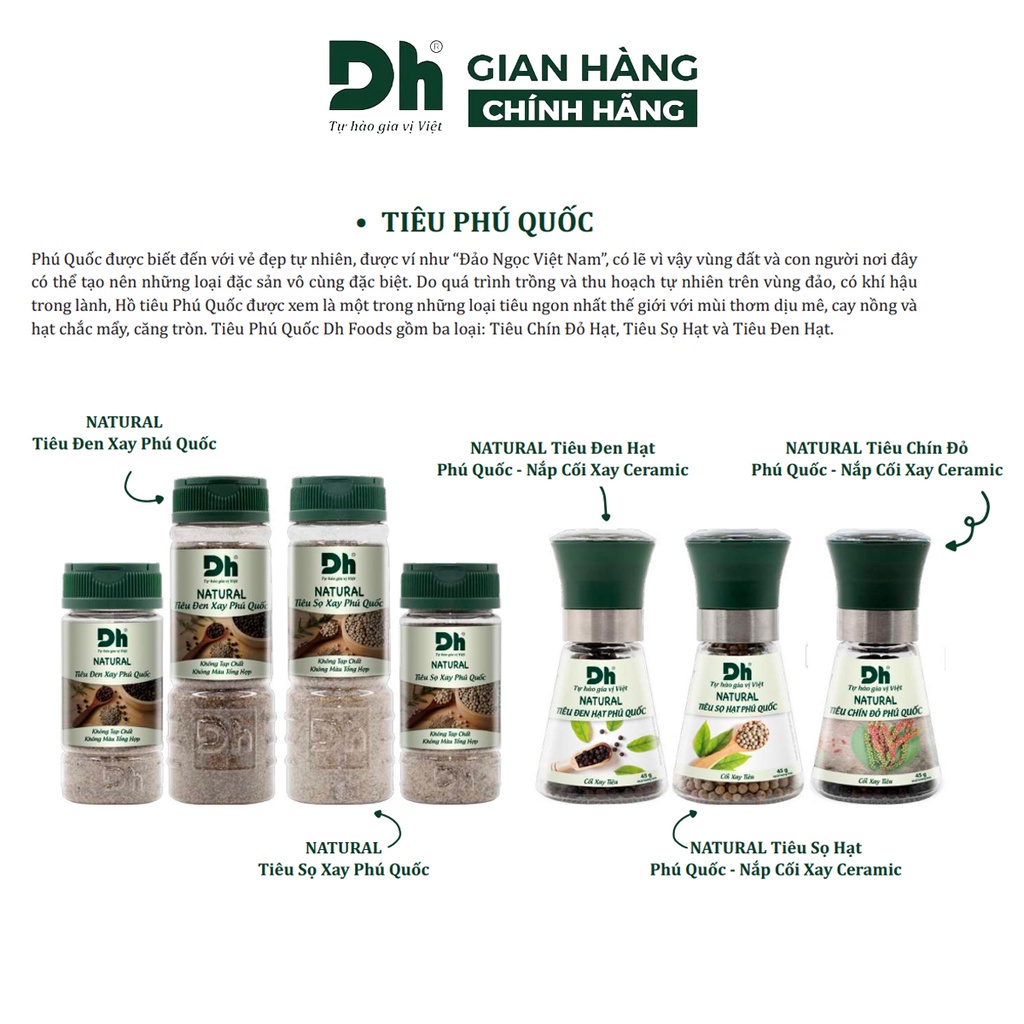 Tiêu chín đỏ Phú Quốc Natural DH Foods chế biến món ăn dạng cối xay 45gr - DHGVT53