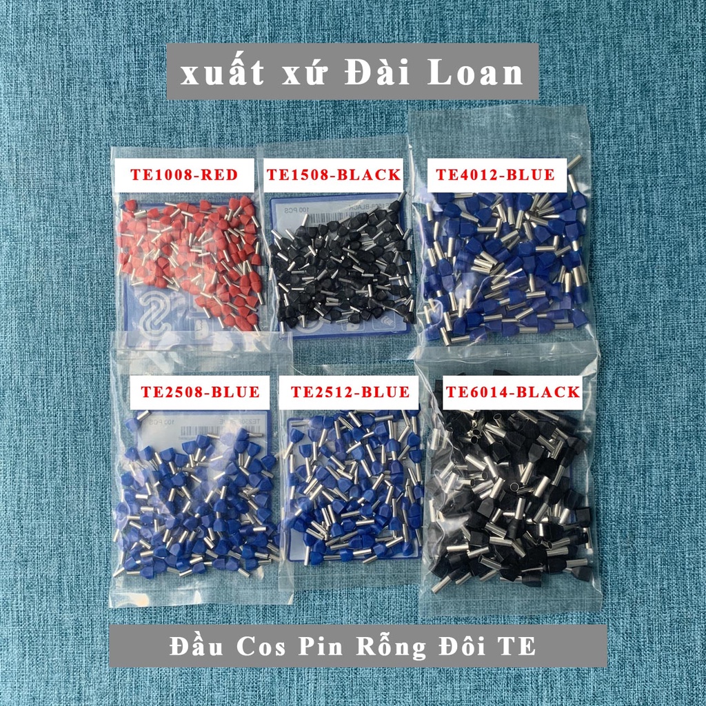 Đầu cos pin rỗng dây đôi TE cho dây tín hiệu 1.0~6.0mm2 bằng Đồng TE1008 - TE1508 - TE2508 - TE2512 - TE4012 - TE6014