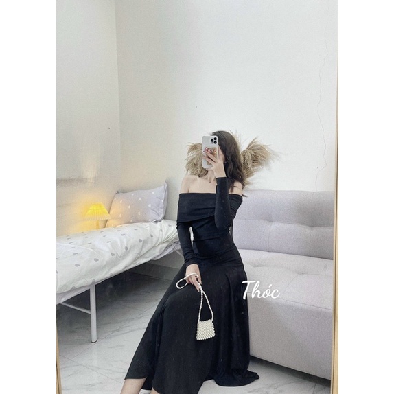 Váy bệt vai len tăm hàng thiết kế cao cấp