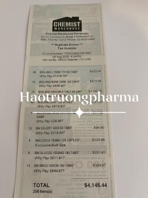 Thuốc bổ xương khớp Blackmores Glucosamine 1500mg (bill Chemist đính kèm)