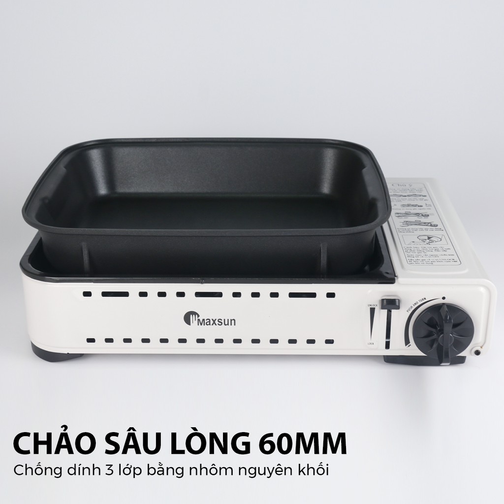 Bếp Ga Mini Maxsun MS-8 Mini - Công Suất 2200W | Nướng - Lẩu | Chảo Chống Dính | Bảo Hành 12 Tháng