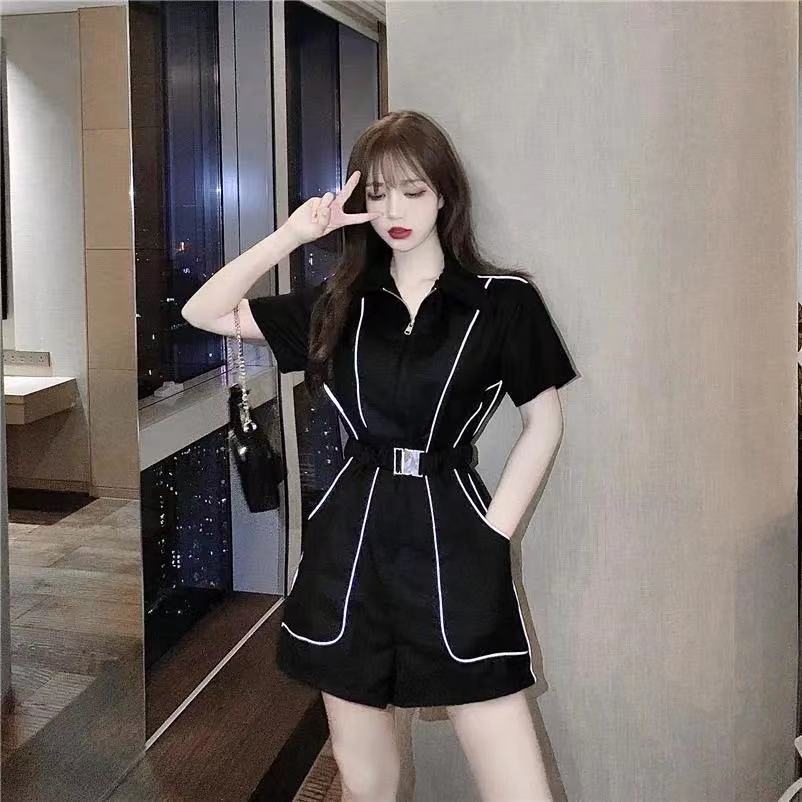 Tooling Suit Women's Fashion Spring and Autumn Korean Version Loose Temperament Thin Reflective Strip Retro Cool Hong Kong Style Harlan Jumpsuit