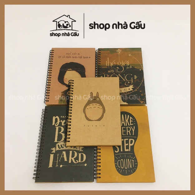 Sổ tay ghi chép vintage - handmade - cute có dòng kẻ khổ A5 bìa cứng giấy kraft nhiều mẫu lựa chọn - Shop Nhà Gấu