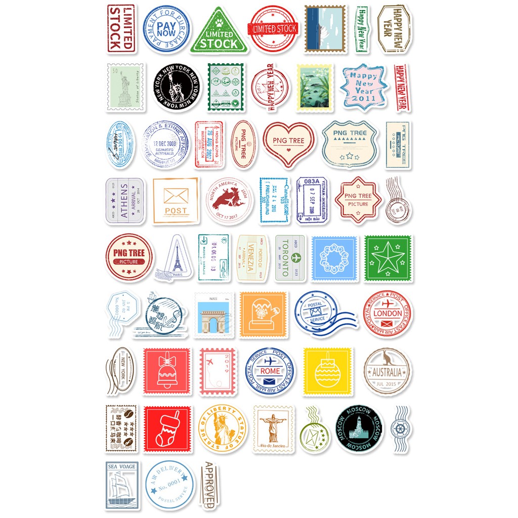 [Set 50 Cái] Sticker dán mũ bảo hiểm hình tem cổ điển, độc đáo - DB.078