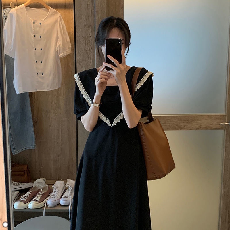 Đầm Cổ Vuông Lưng Cao Phối Ren Thiết Kế Trang Nhã Cho Nữ
