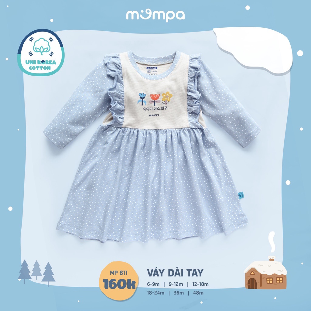Váy dài tay cho bé gái 6 tháng đến 4 tuổi vải cotton thoáng mát của Mompa MP 811