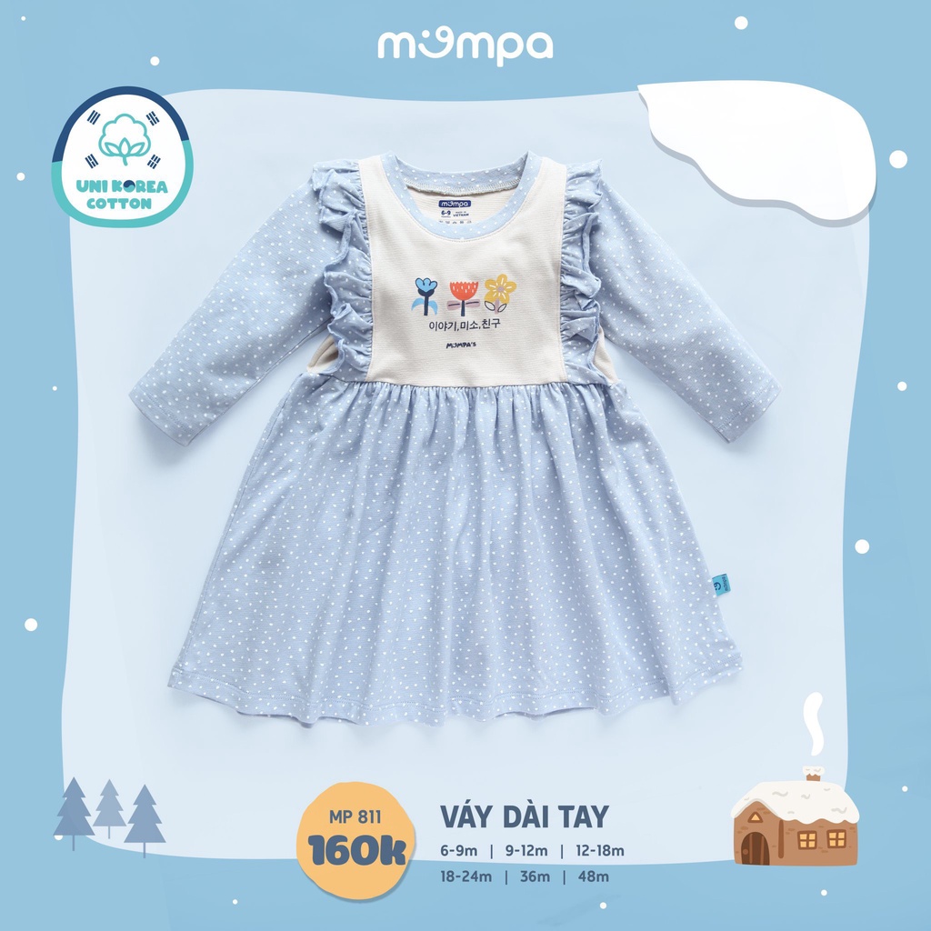 Váy dài tay cho bé gái 6-48M chất liệu Cotton thoáng mát của Mompa - MP811