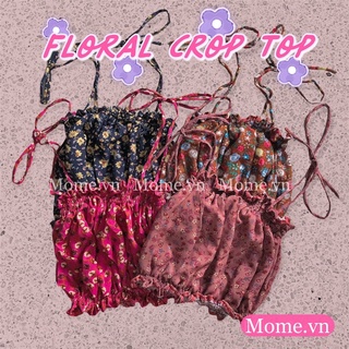 Áo kiểu croptop hoa nhí cột nơ