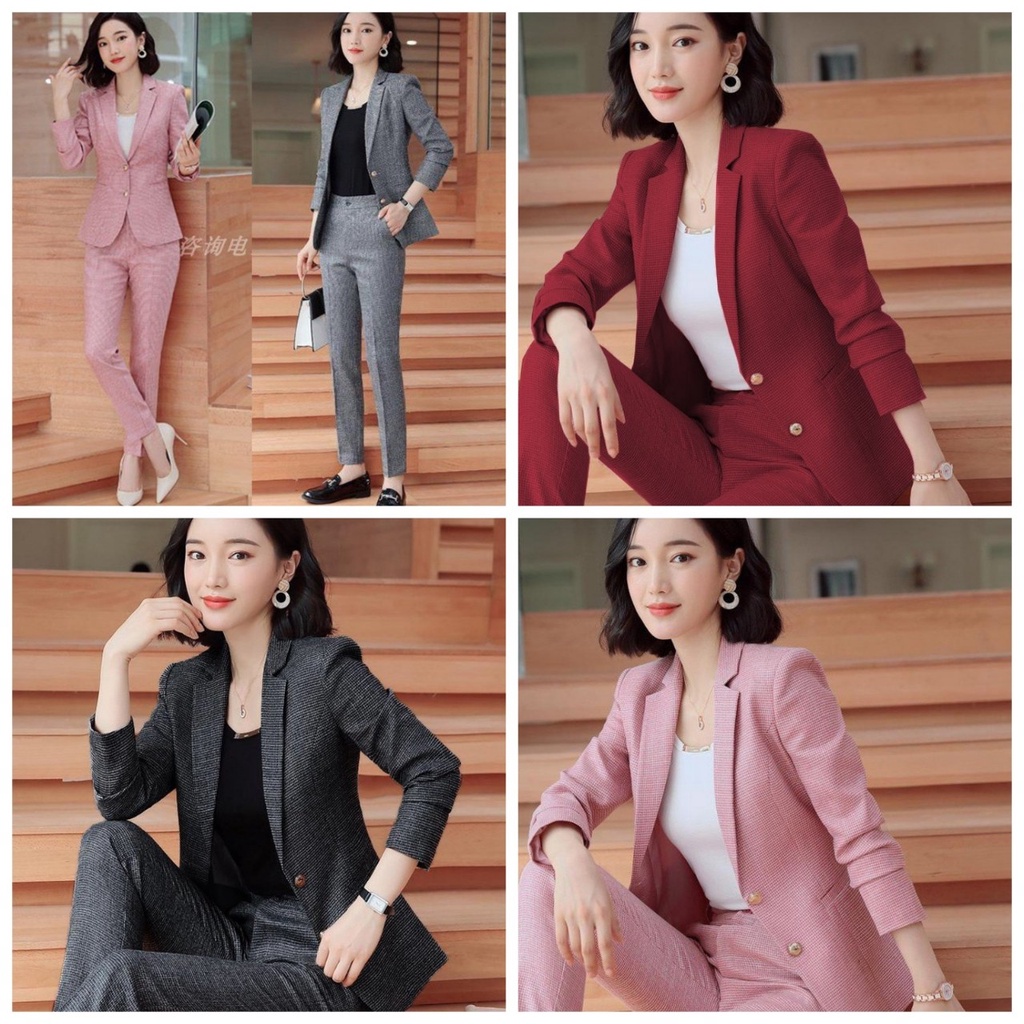 Bộ áo vest công sở quần dài phong cách thời trang Hàn Quốc