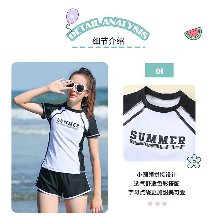 Đồ bơi bé gái size lớn dạng quần rời 2 lớp áo trắng phối đen trẻ trung cho bé gái/ có sz người lớn