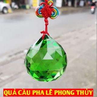 QUẢ CẦU TREO TREO PHA LÊ PHONG THỦY ĐA GIÁC XANH LỤC 6CM CÓ DÂY TÂM KẾT