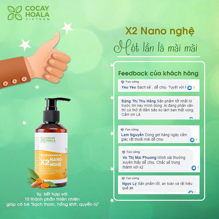 Dung dịch vệ sinh phụ nữ Giảm Ngứa Gel X2 Nano Nghệ Cỏ Cây Hoa Lá 150 ml