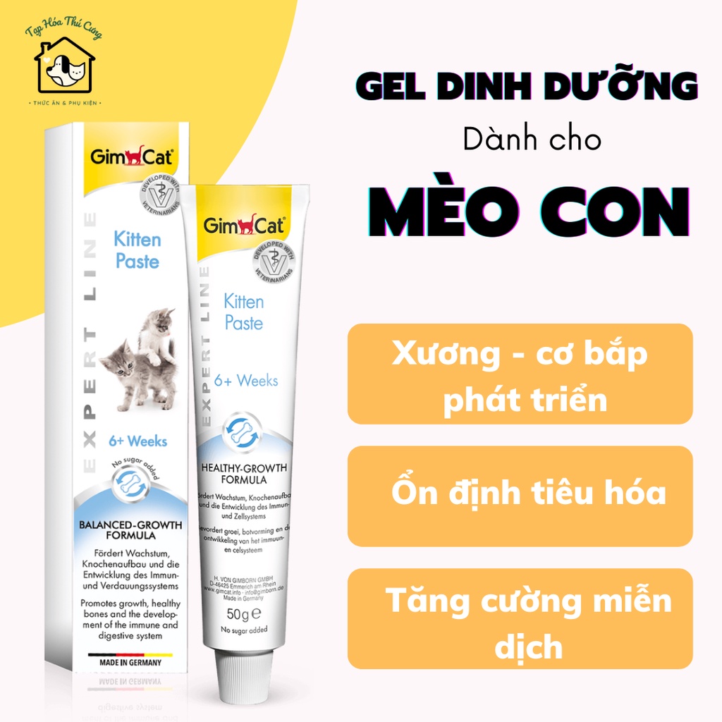 Gel dinh dưỡng cho mèo con Gimcat Kitten Paste giúp tăng cường miễn dịch và phát triển toàn diện 50gr- xuất xứ Đức