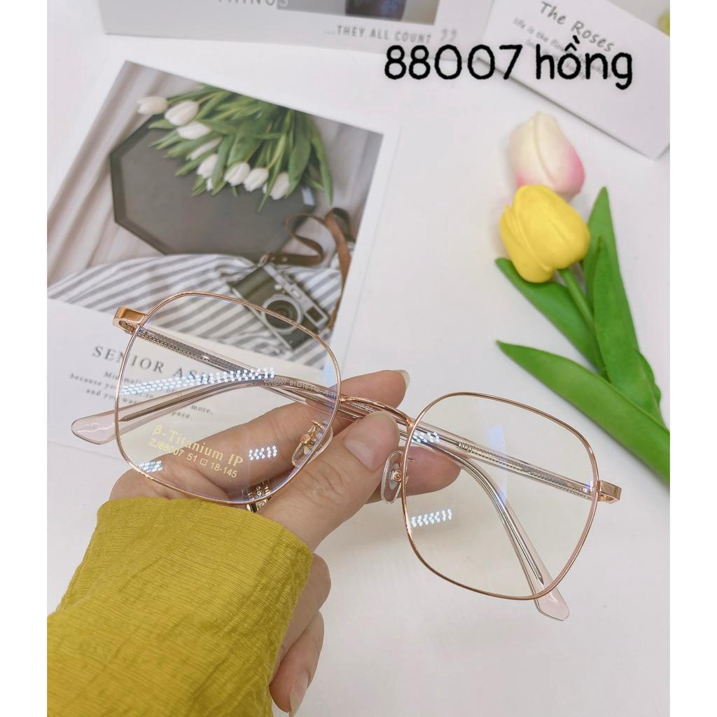 Gọng kính giả cận thời trang nam nữ cao cấp titant tròng 0 độ chống uv400 và ánh sáng xanh 88007