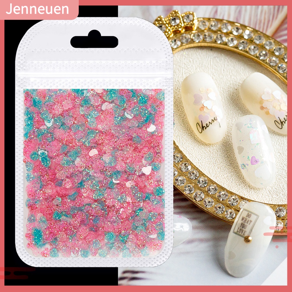 1 Túi Hạt Kim Sa Hình Trái Tim Trang Trí Móng Tay Chống Phai Màu Sang Trọng