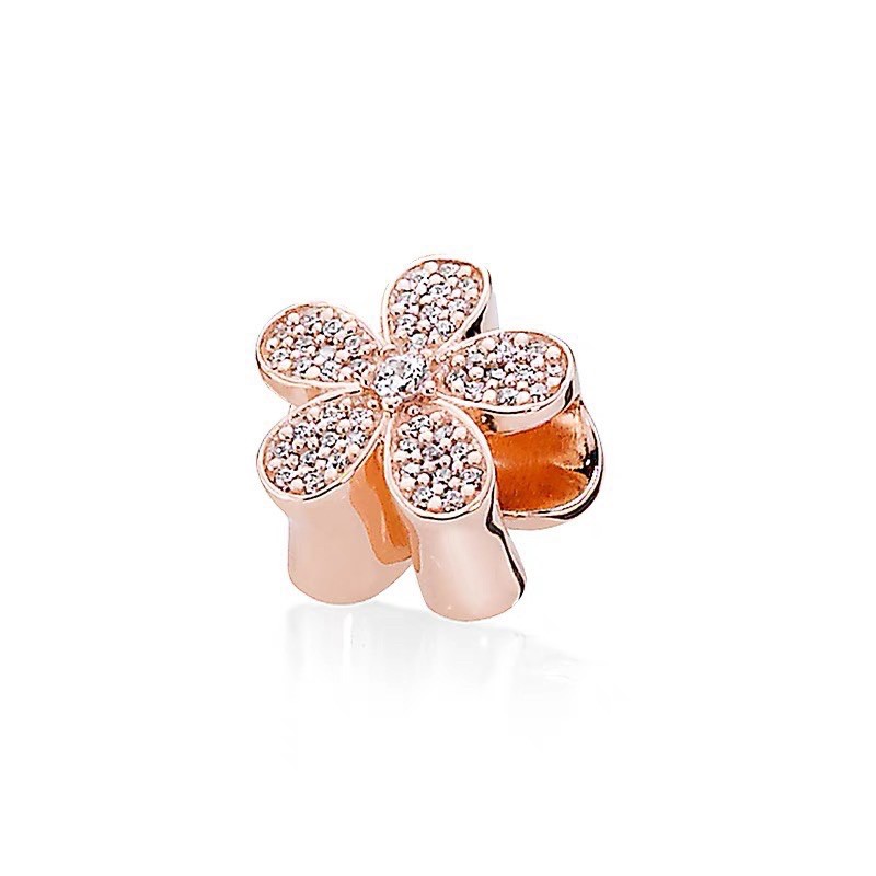 charm pan ALE hoa 5 cánh vàng hồng đính đá bạc s925 cao cấp