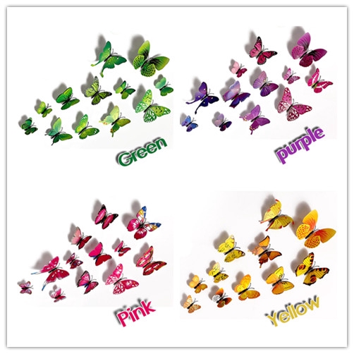 12 Sticker Dán Tường Hình Con Bướm 3d Dùng Trang Trí Phòng