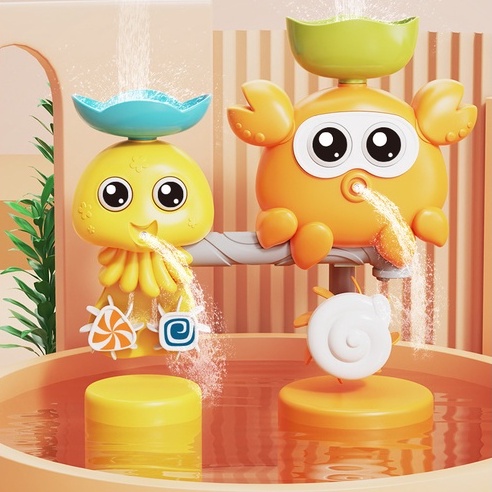 Đồ chơi nhà tắm con cua khủng lồ xoay nước và bộ vợt khủng long đáng yêu