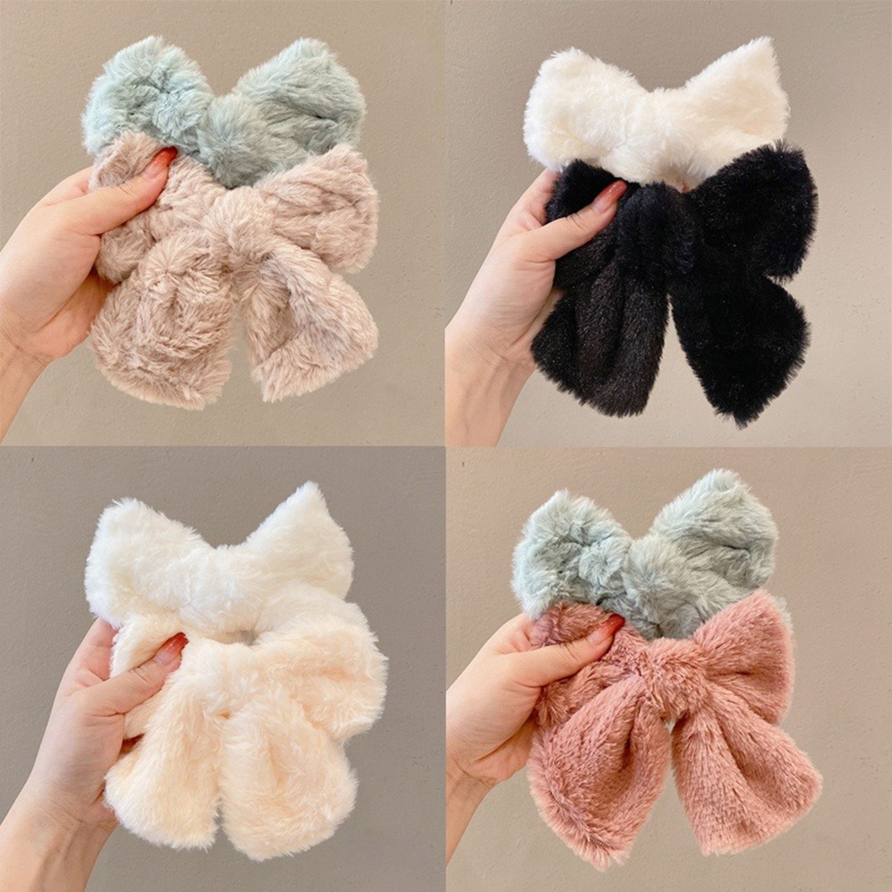 Kẹp Tóc Hình Nơ Lưng Cỡ Lớn Phối Lông Thời Trang Xinh Xắn Cho Nữ