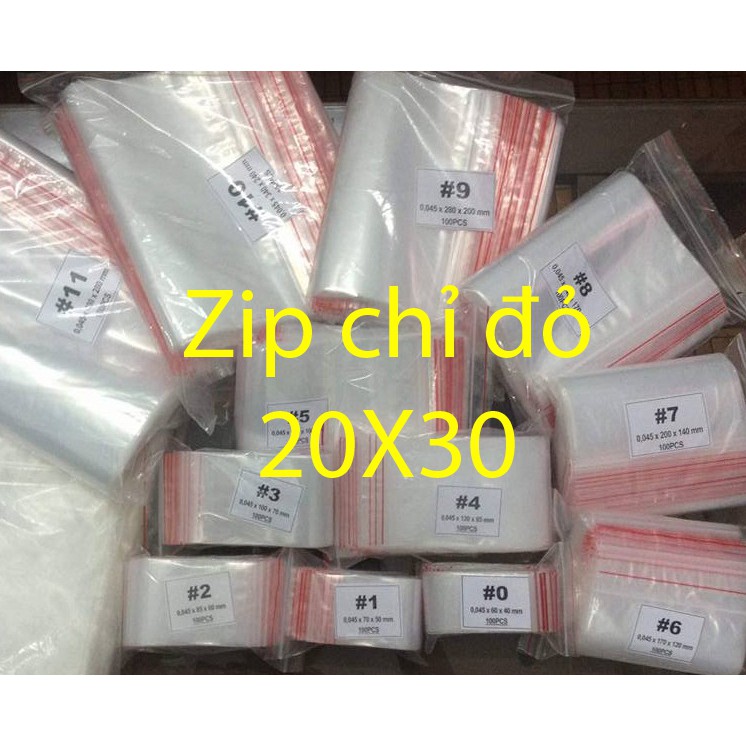 Tk1288 [Giá sỉ] 500gr Túi Zip Chỉ Đỏ - 20x30: Đựng 1kg bột, khô gà, quần áo nhỏ