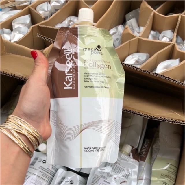 Dầu hấp ủ tóc siêu mượt Karseell Maca Essence Repair Collagen (dạng túi) 500ml có code và tem