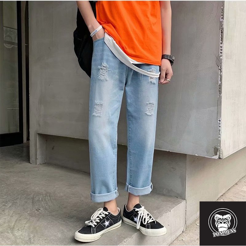Quần jean nam nữ baggy ống rộng rách mới 2021 | BigBuy360 - bigbuy360.vn