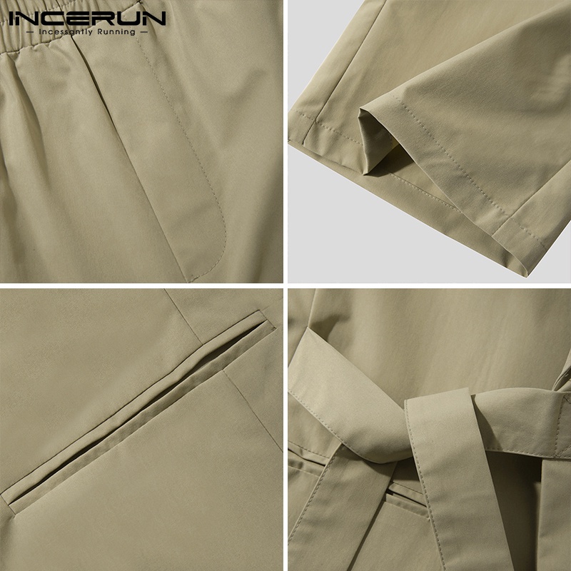Bộ trang phục INCERUN gồm áo tay ngắn phối dây thắt lưng và quần dài thẳng thời trang thông thường cho nam | BigBuy360 - bigbuy360.vn