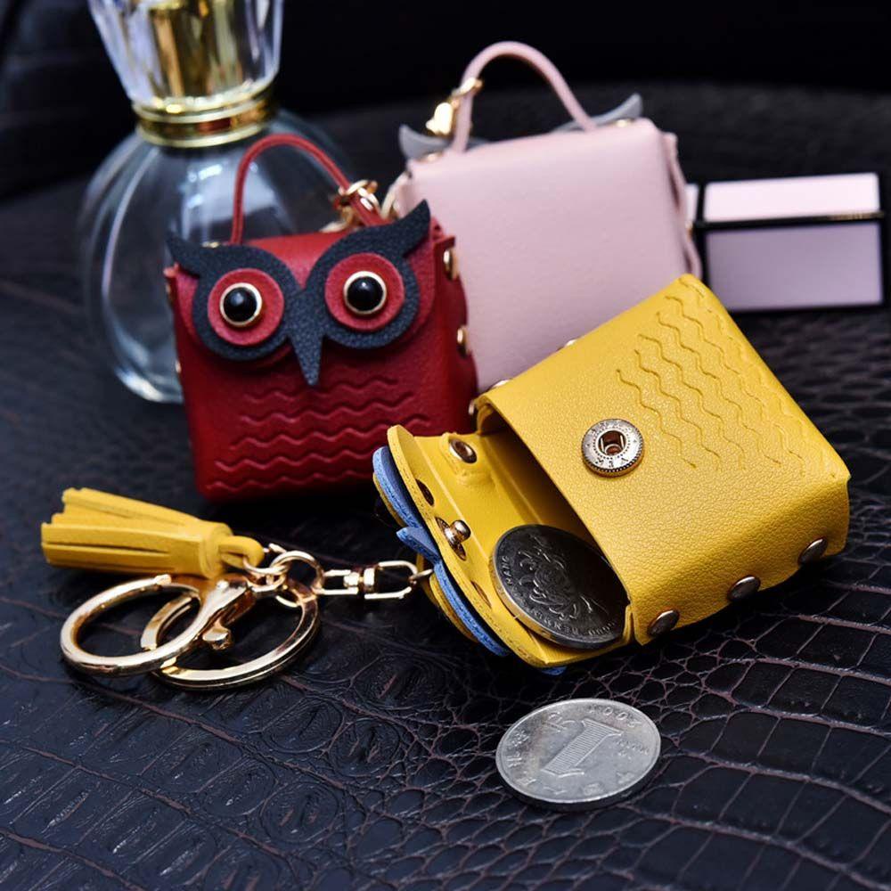 Túi Đựng Tiền Xu Mini In Họa Tiết Cú Dễ Thương Kèm Móc Khóa Tiện Dụng