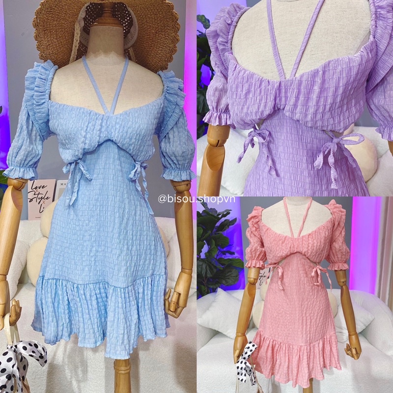 Set đầm đom đóm công chúa form ngắn gồm áo bèo nhún + đầm ngắn dễ thương