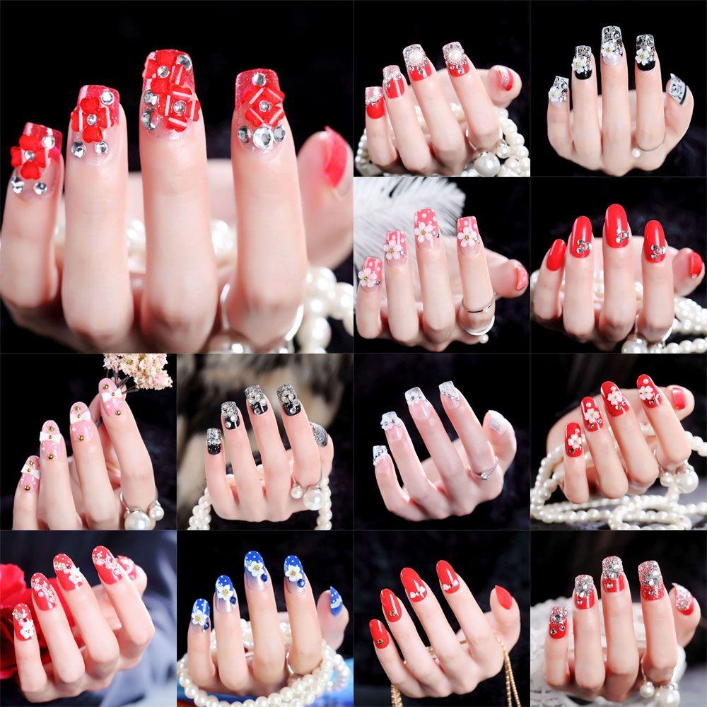 Set 24 Phụ Kiện Đính Đá Trang Trí Móng Tay Cô Dâu Sang Trọng|Kết Thúc Mảnh